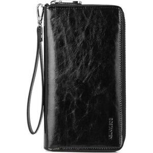 Leather Wallets for Women RFID Blocking Credit Cards Holder Phone Clutch Black
